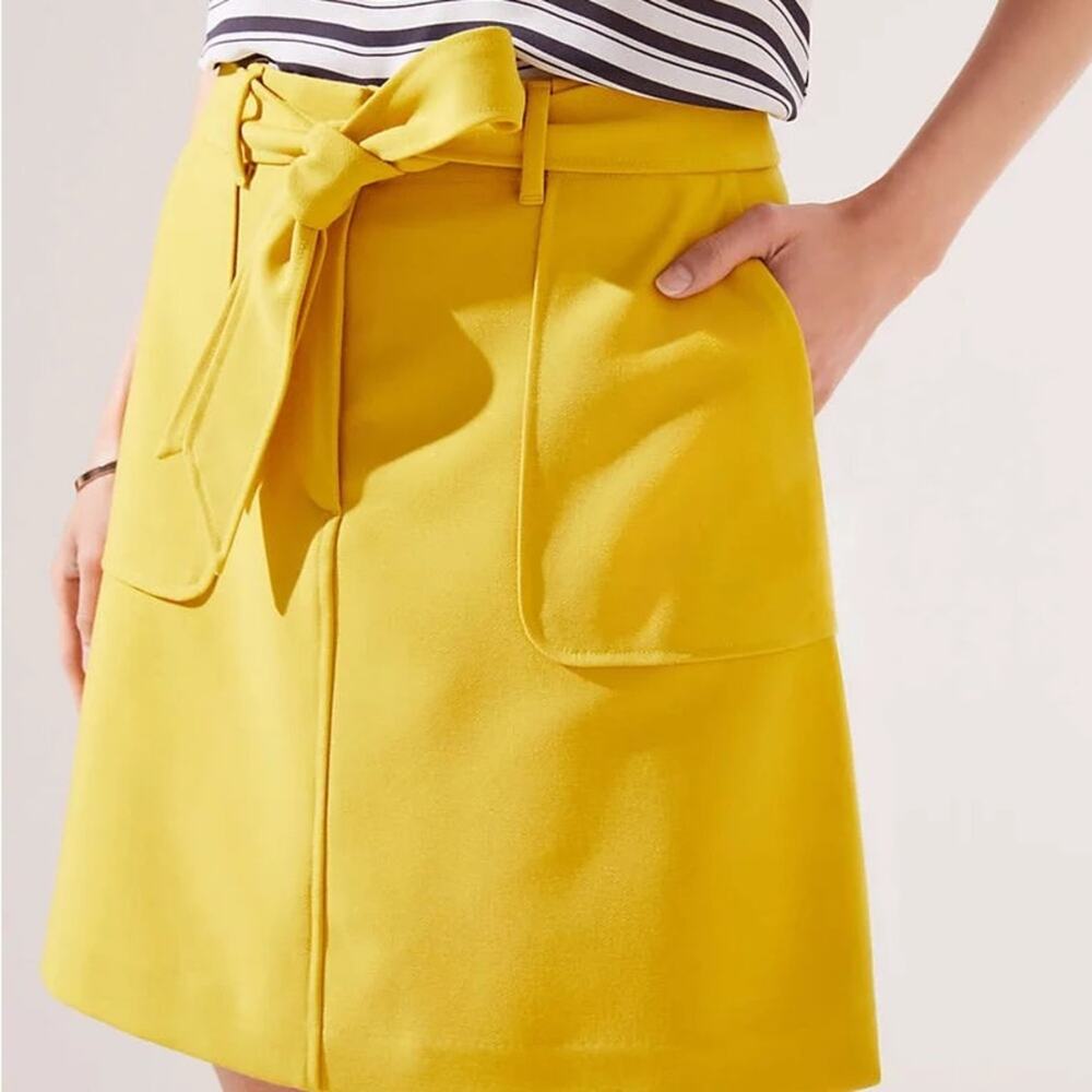 Loft yellow mustard tie waist zip up a-line mini skirt size 2
 b69